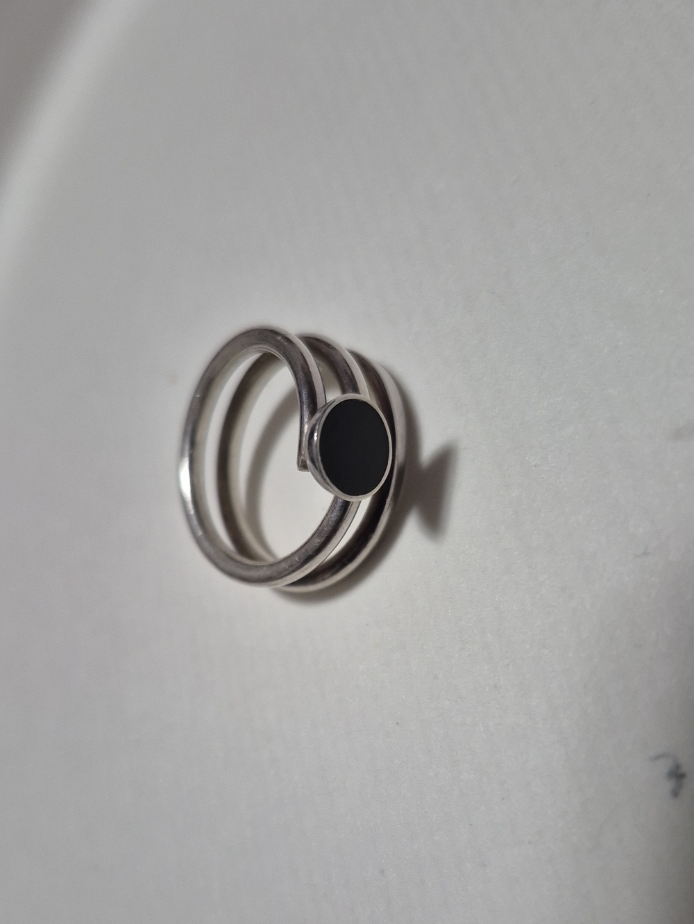 Minimalist Black Onyx Sterling-Color Triple Band Ring
